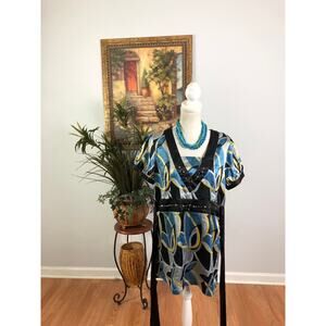 Antilia Femme Blouse Size XL V-Neck Pullover Embellished Short Sleeve Tie Back